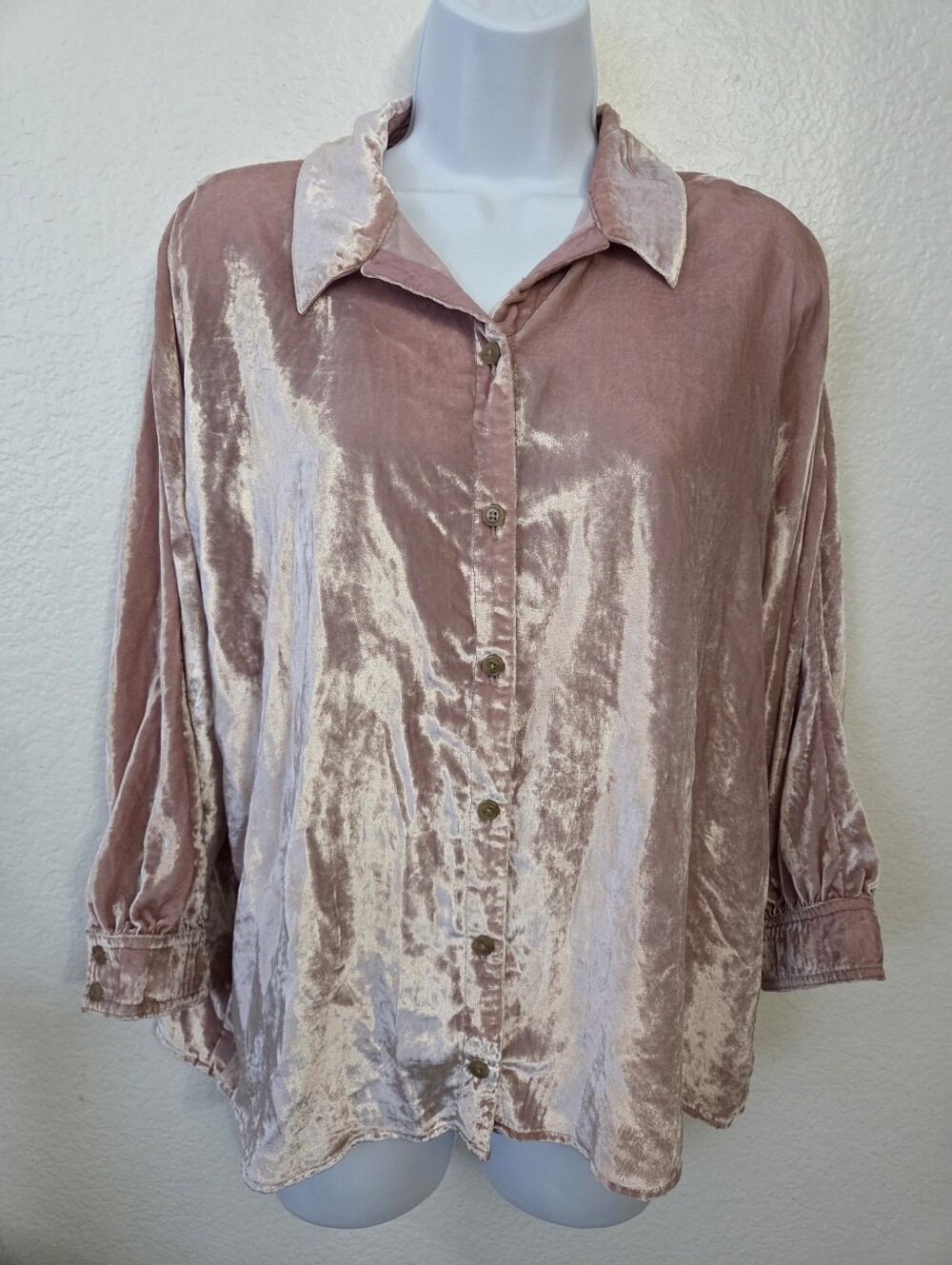 Pilcro Orsay Velvet Button-Down Top Women's Size Small Pink
